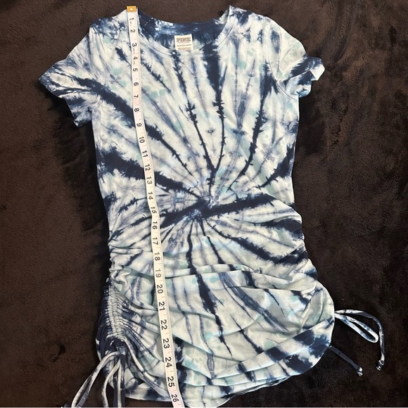 Victoria’s Secret PINK Blue Tie-Dye Ruched T-Shirt Y2K Style XS - Picture 8 of 12
